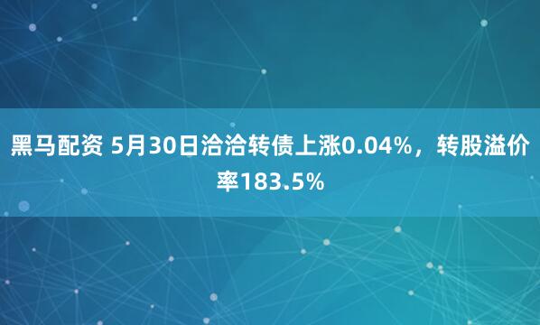 黑马配资 5月30日洽洽转债上涨0.04%，转股溢价率183.5%